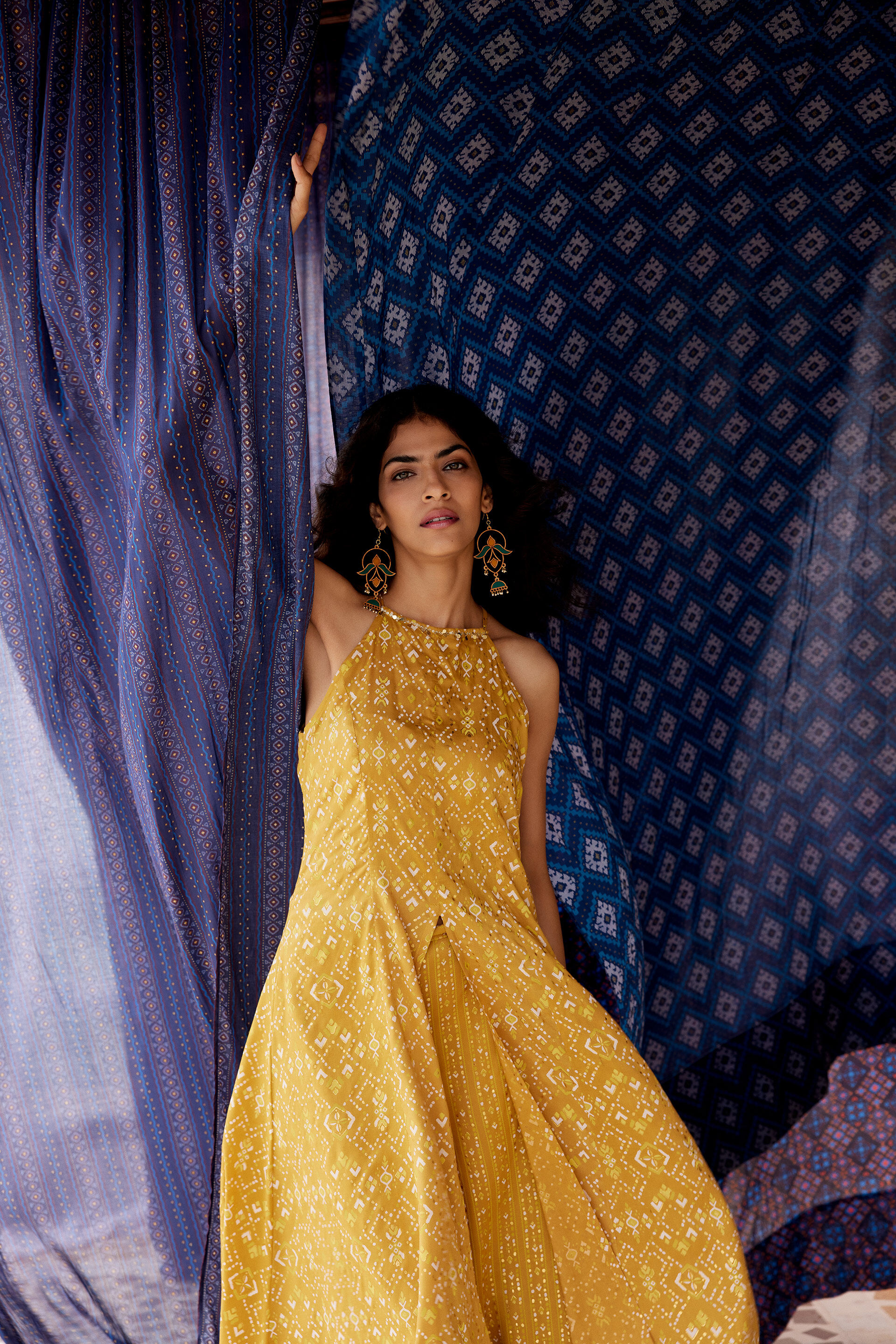 Mustard geometric Print Kurta Set, Mustard, image 4